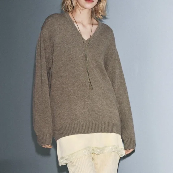 Zara light mink touch of cashmere blend sweater with slip dress NWT - Picture 2 of 9